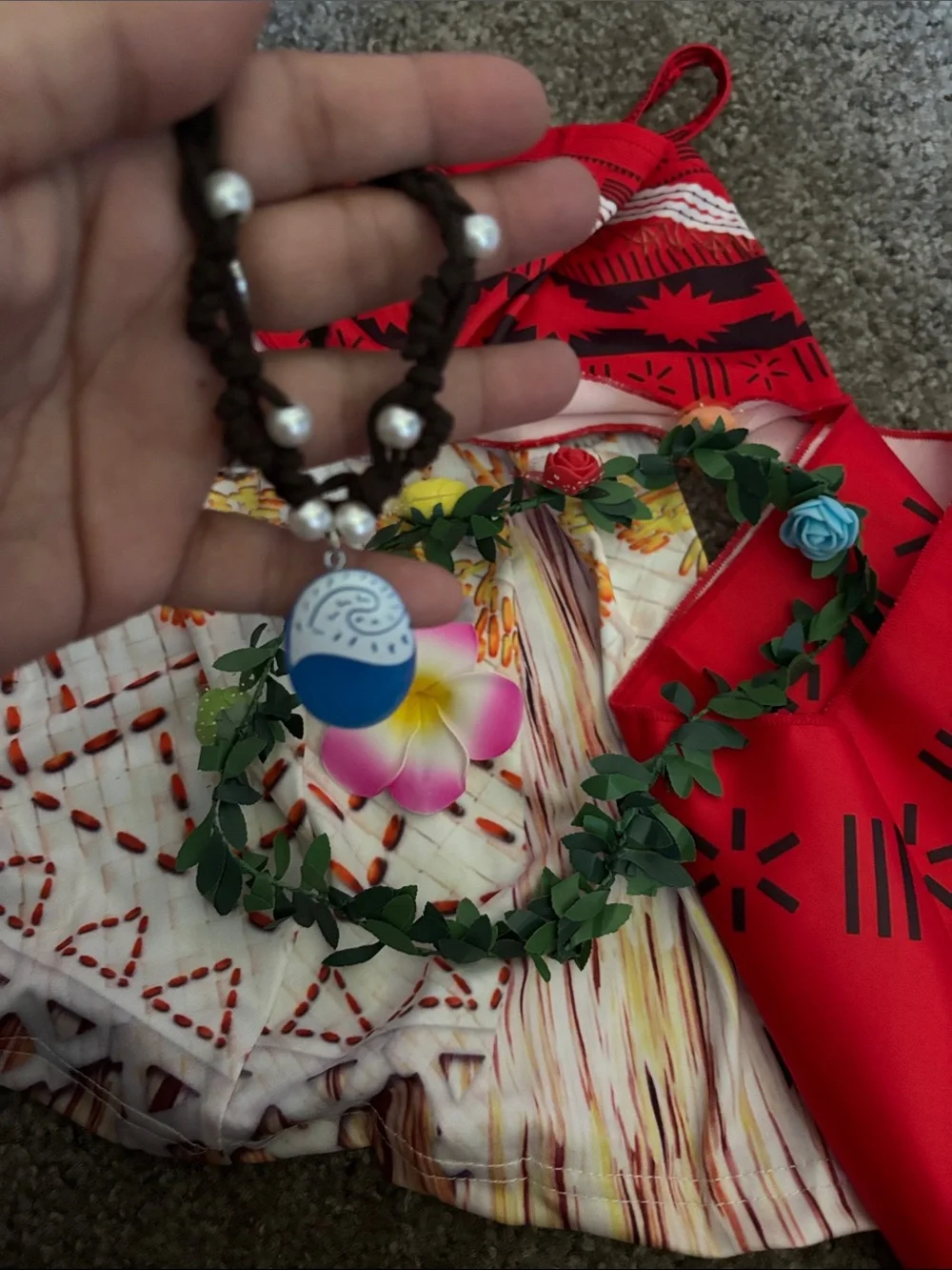 Moana inspired Red Tribal Crop Top & Floral Skirt Two-Piece Set